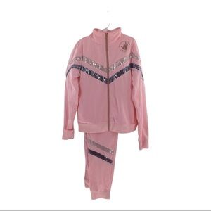 #021 Body Glove Girl's Pink Sequin Stripe Tricot Jogging Set